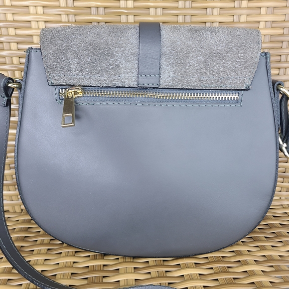 Borse In Pelle Italian Leather Saddlebag Crossbody Bag Gray Gold Tone Accents - Picture 4 of 15